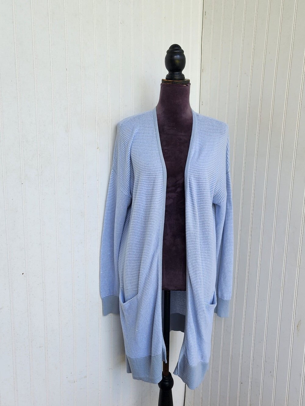Marled Reunited Clothing Womens Blue Ribbed 100% Cotton Open Front Cardigan XL